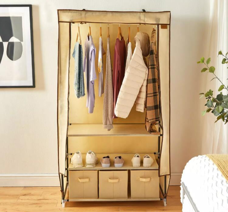 Wood and on sale canvas wardrobe