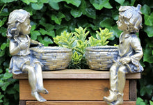 Load image into Gallery viewer, Garden Ornament Planters or Bird Feeders Cherubs Boy & Girl