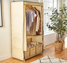 Load image into Gallery viewer, Fabric Canvas Wardrobe with Drawers & Hanging Rail Clothes Storage Cupboard 88x45x170cm | 3 Drawers Included