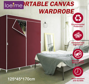 Canvas Covered Wardrobe Metal Frame Large Portable Clothes Storage