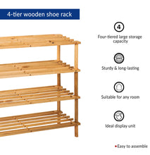 Load image into Gallery viewer, 4 Tier Wooden Slated Shoe Rack Holder Natural, Walnut or Dark Wood