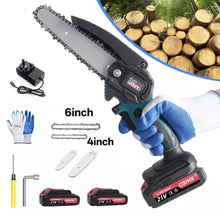 Load image into Gallery viewer, Cordless Mini Chainsaw 4” 6” Wood Cutter + 2 Batteries