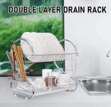 Load image into Gallery viewer, 2 Tier Dish Drainer Rack Holder With Drip Tray