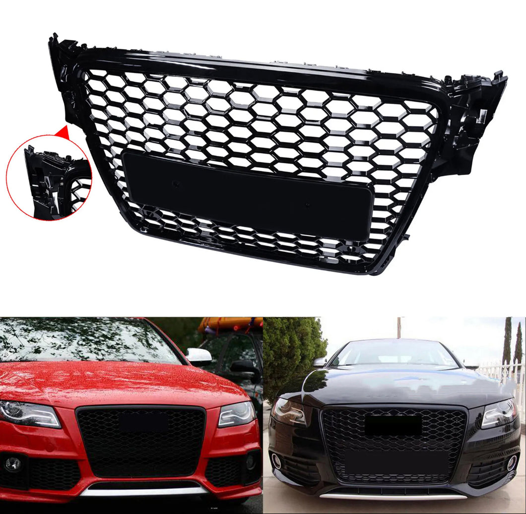 For 09-12 Audi A4 B8 S4 RS4 Honeycomb Mesh Front Bumper Grille Grill Gloss Black
