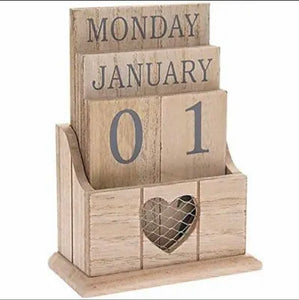 Vintage Style Wooden Perpetual Desk Calendar Day and Date NEW