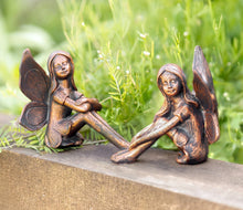 Load image into Gallery viewer, 2 Fairy Resin Fairies Bronze Effect Garden Figurines