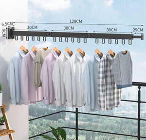 Industrial Pipe Clothing Rack Wall Mounted Retractable Rail