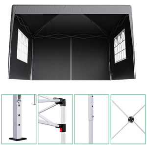 3x3M 3 Metre Pop Up Marquee Gazebo with 4 Sides Black Waterproof