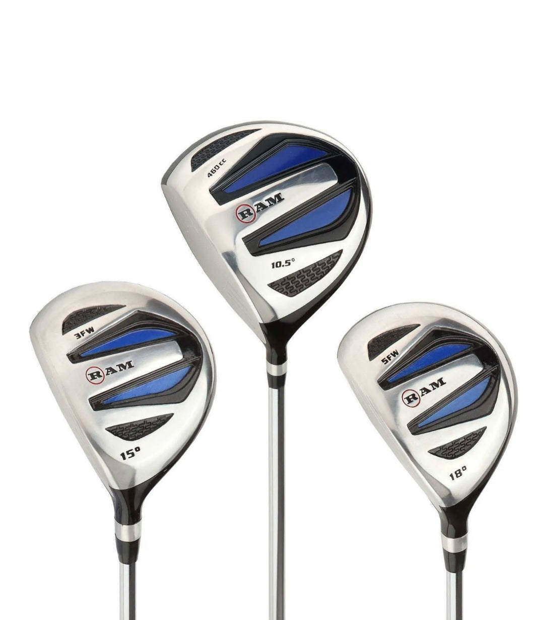 Ram Golf EZ3 Mens 3 x Steel Woods Set 10.5° Driver, 3 & 5 Wood Headcovers Included