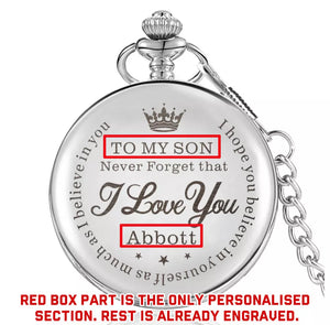 Personalised Pocket Watch "To MY SON" Quartz Watch with Chain