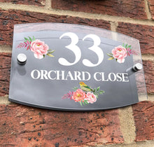 Load image into Gallery viewer, Personalised Floral Anthracite House Sign Plaque