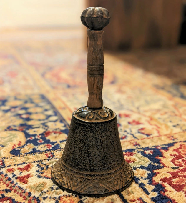 20cm Solid Cast Iron Wooden Handle Hand Bell