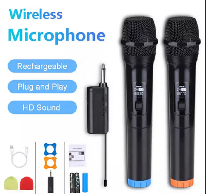 2x Professional VHF Wireless Microphones Handheld Mic System Karaoke W/Receiver