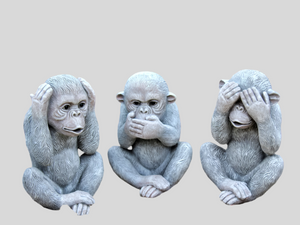 3 Wise Monkeys for Outdoor or Indoor 9.5” High Garden Ornaments