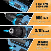 Load image into Gallery viewer, 21V Cordless Drill Combi Screwdriver Set with 2 Batteries