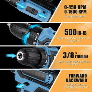 21V Cordless Drill Combi Screwdriver Set with 2 Batteries