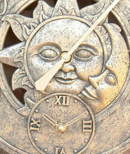 Load image into Gallery viewer, Outdoor Garden Wall Station Sun &amp; Moon Clock Copper Effect with Thermometer