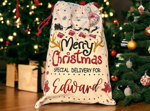 Personalised Christmas Sack Santa Stocking Present Bag Xmas Girls Boys Gift Bags