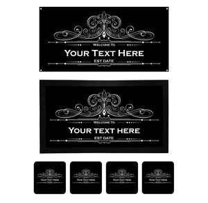 Personalised Home Bar Kit • Runner, Metal Sign, 4 Drinks Coasters Set