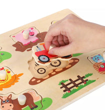 Load image into Gallery viewer, Wooden Farm Animals Peg Puzzles Board Jigsaw Educational Toy