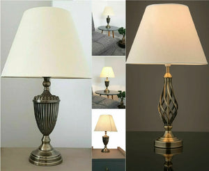 Brass Traditional Bedside Table Lamp & Shade Retro Antique Style Light