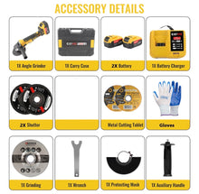 Load image into Gallery viewer, 21V 125mm Brushless Cordless Angle Grinder Cutter 2 Batteries &amp; 5 Discs