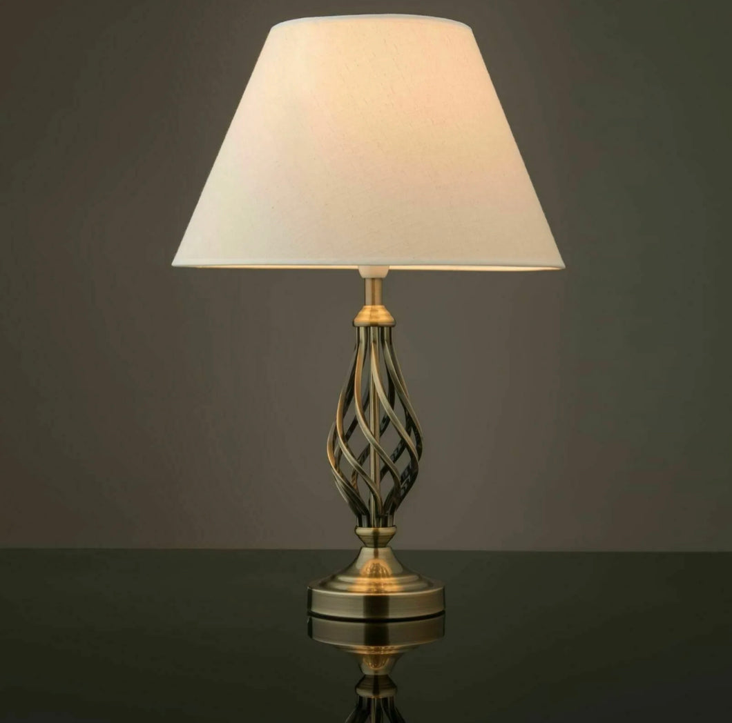 Brass Traditional Bedside Table Lamp & Shade Retro Antique Style Light