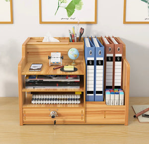 Wooden Office Desk File Cabinet Pen Pencil Storage Holder Organiser w/ Drawer