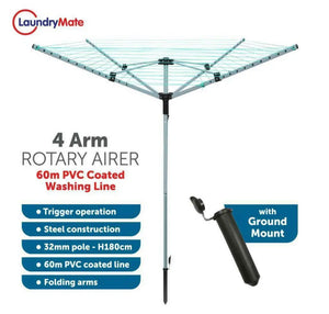 60 Metre Rotary Airer 4 Arm Clothes Garden Washing Line