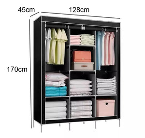 Canvas Covered Wardrobe Metal Frame Portable Storage