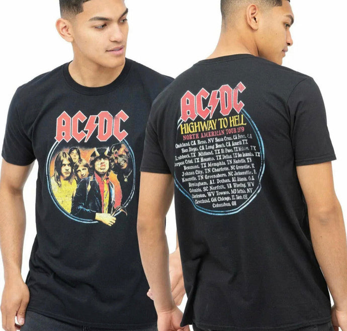 NEW AC/DC Mens T-shirt Highway To Hell Tour 79 Black S-XXL Official ACDC