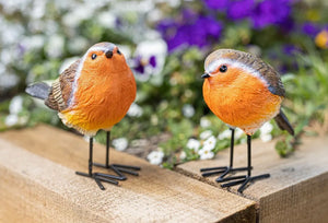 2 x Robins Bird Set Garden Ornaments