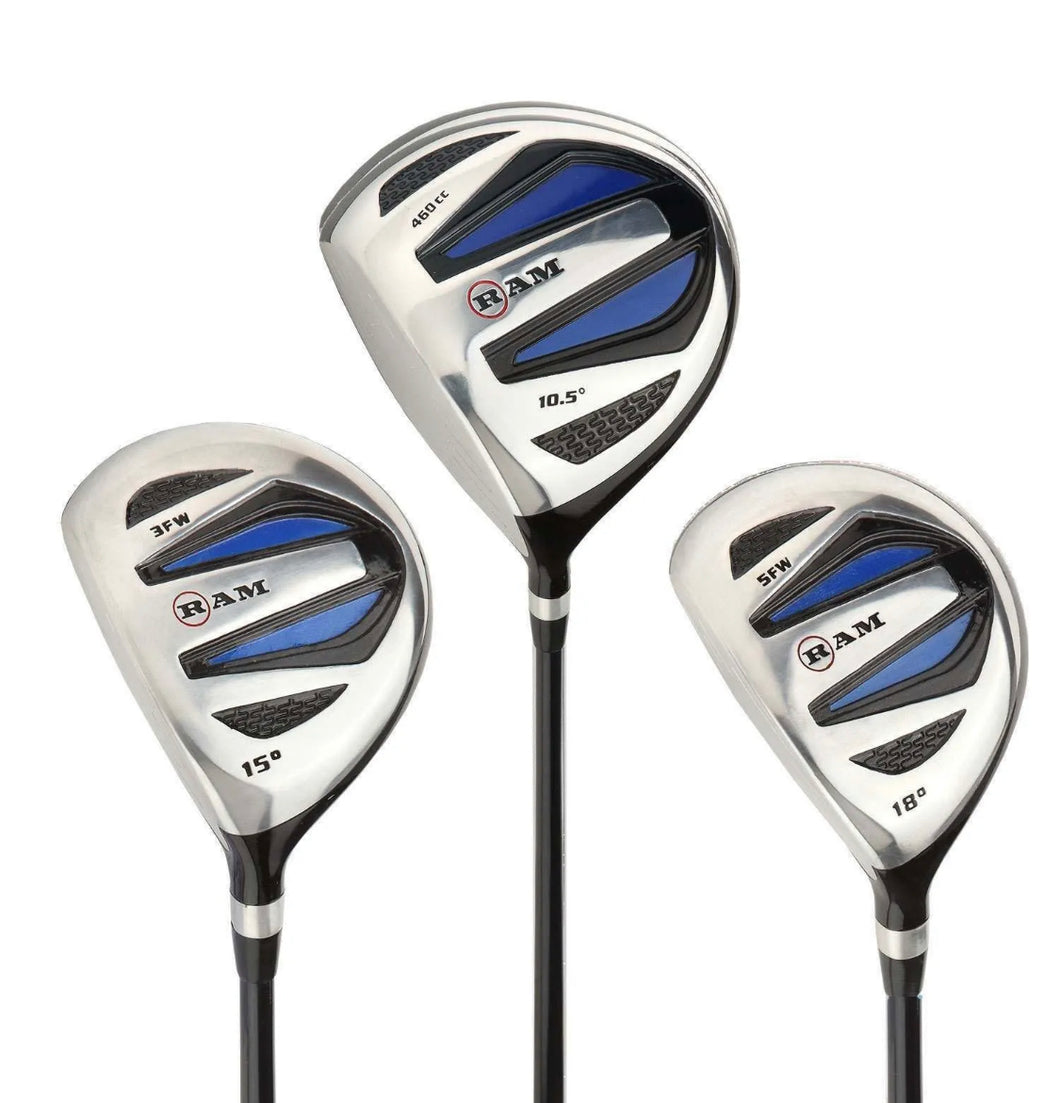 Ram Golf EZ3 Mens 3 x Steel Woods Set 10.5° Driver, 3 & 5 Wood Headcovers Included