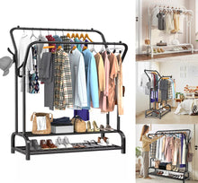 Load image into Gallery viewer, Metal Double Rail Clothes Garment Rack &amp; Shelves