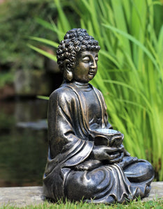 Garden Ornament Solar Buddha Brass Effect Outdoor or Indoor Statue