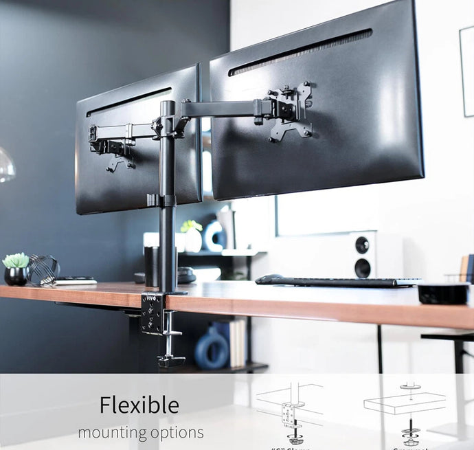 Fully Adjustable Dual  Arm Double Monitor Mount Desk Stand 13-32”