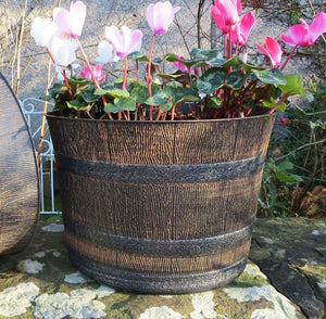 Round Whisky Barrel Planter Garden Plastic Plant Flower Herb Pot 32cm