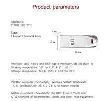 Load image into Gallery viewer, 2TB USB 3.0 Memory Stick Metal Flash Pen Drive Data Storage