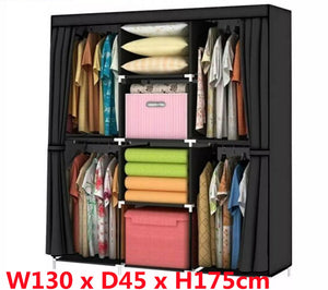 Canvas Wardrobe With Hanging Rail Shelving Fabric Clothes Storage