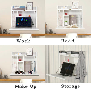Wall-Mounted Computer Desk Folding Laptop Drop-Leaf Study Table with Shelf