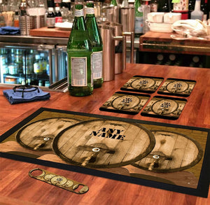 Personalised Home Bar Runner, Bottle Opener & Coasters Gift Set ADD YOUR NAME TEXT
