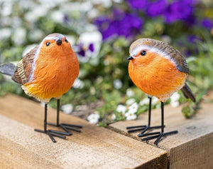 2 x Robins Bird Set Garden Ornaments