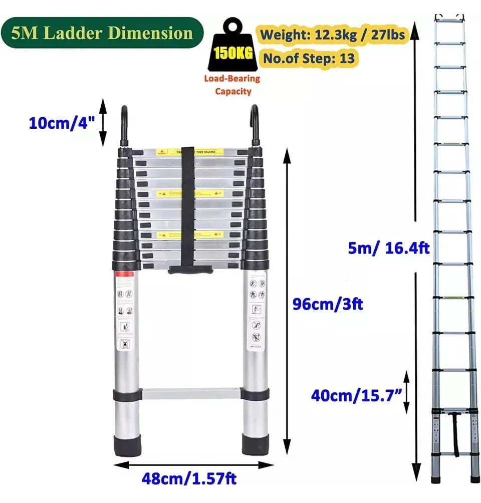 5metre Telescopic Ladder Aluminium Extension Ladders