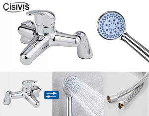 Bathroom Chrome Sink Bath Tap Shower Mixer with Hand Held Shower