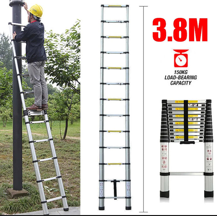 3.8m Metre Telescopic Ladder 12.5ft Aluminium Extension Ladders