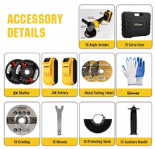 Load image into Gallery viewer, 21V 125mm Brushless Cordless Angle Grinder Cutter 2 Batteries &amp; 5 Discs