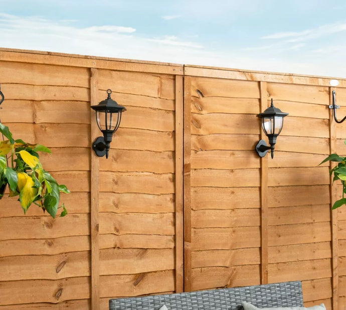 2x Black Traditional Lantern Solar Wall Lights Outdoor Garden Fence Lighting