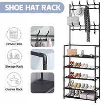 Load image into Gallery viewer, Hat &amp; Coat Rail Stand Compact Floor Stand Hanger 5 Tier Shoe Rack