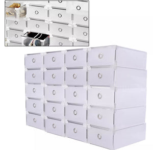 20 x Clear Plastic Shoe Storage Boxes Stackable Foldable Box Organiser