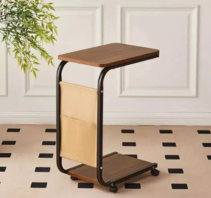 C Shaped Side End Coffee Table with Wheels
